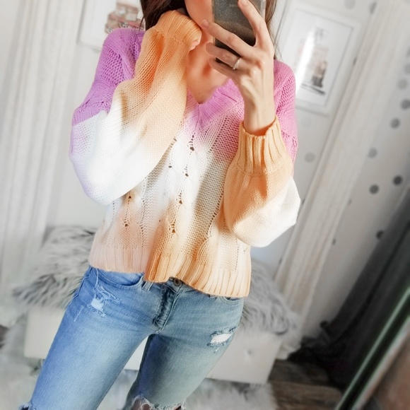 Fall Cable Knit Ombre Sweater Tie Dye Pullover Top Dolman Sweaters - Picture 4 of 10